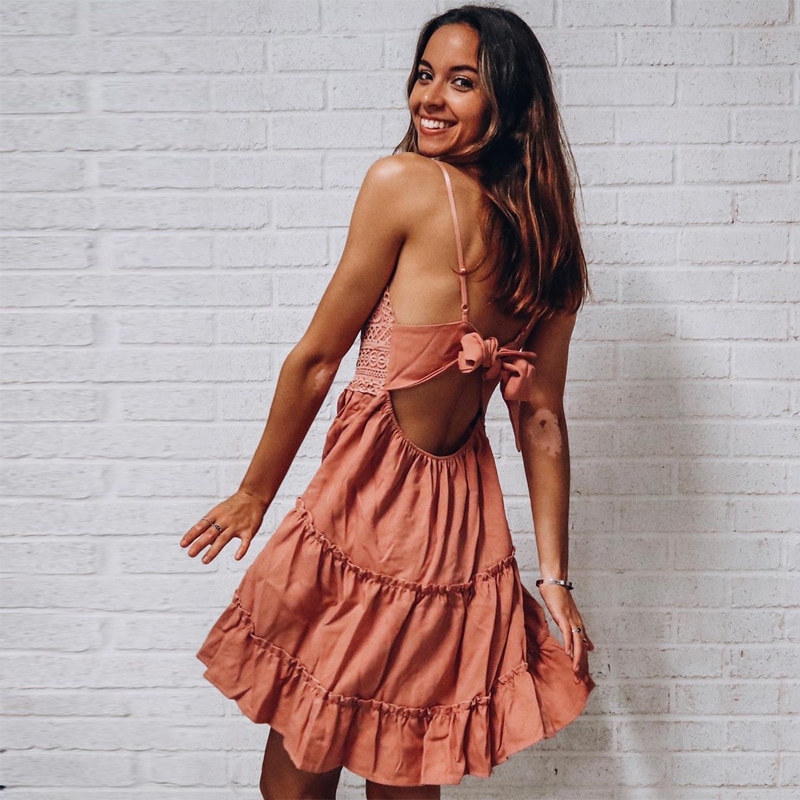 lace panel tiered seam cami dress