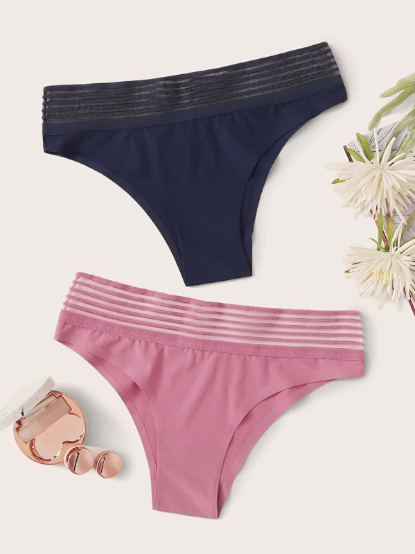 

2pack Striped Mesh Insert Panty Set, Multicolor