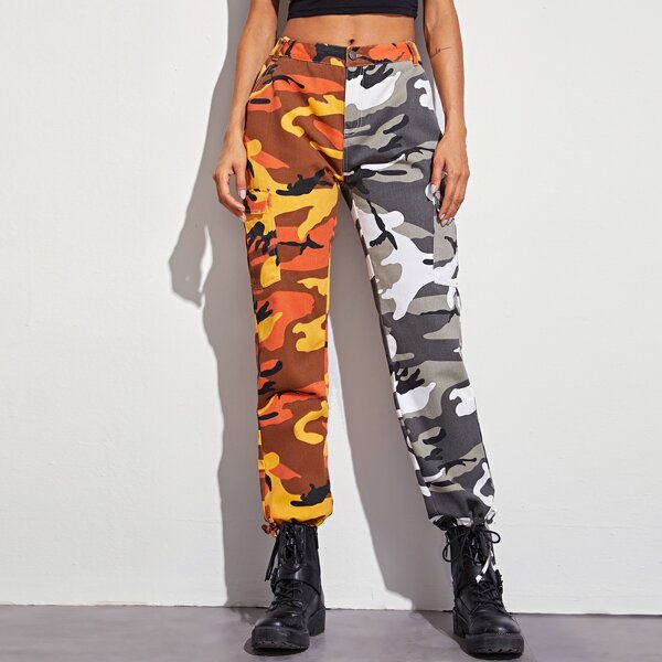 

Color-block Camo Print Carrot Jeans, Multicolor
