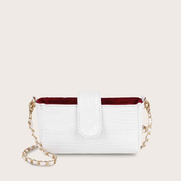

Croc Embossed Chain Crossbody Bag, White