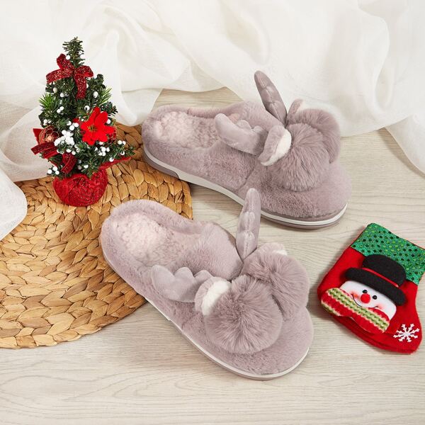 

Pom Pom Decor Fluffy Slippers, Pink
