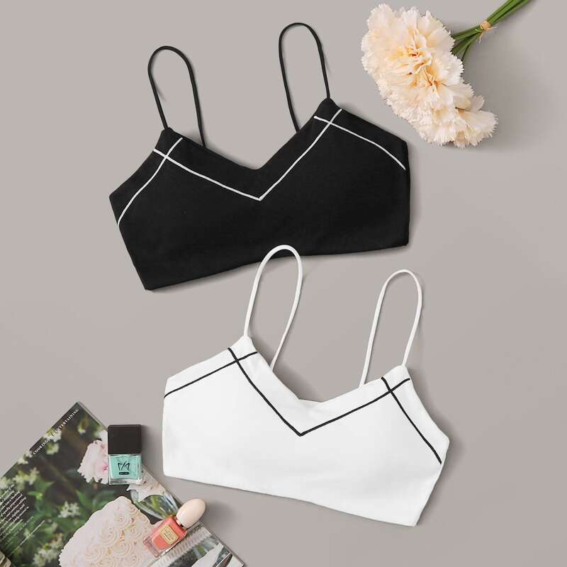 

2pack Spaghetti Strap Wireless Bra Set, Black and white