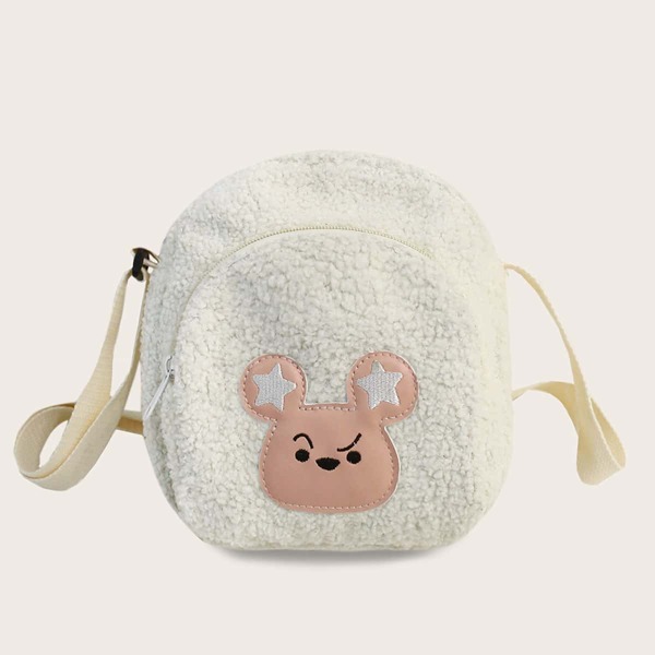 

Girls Cartoon Patch Decor Fuzzy Crossbody Bag, White