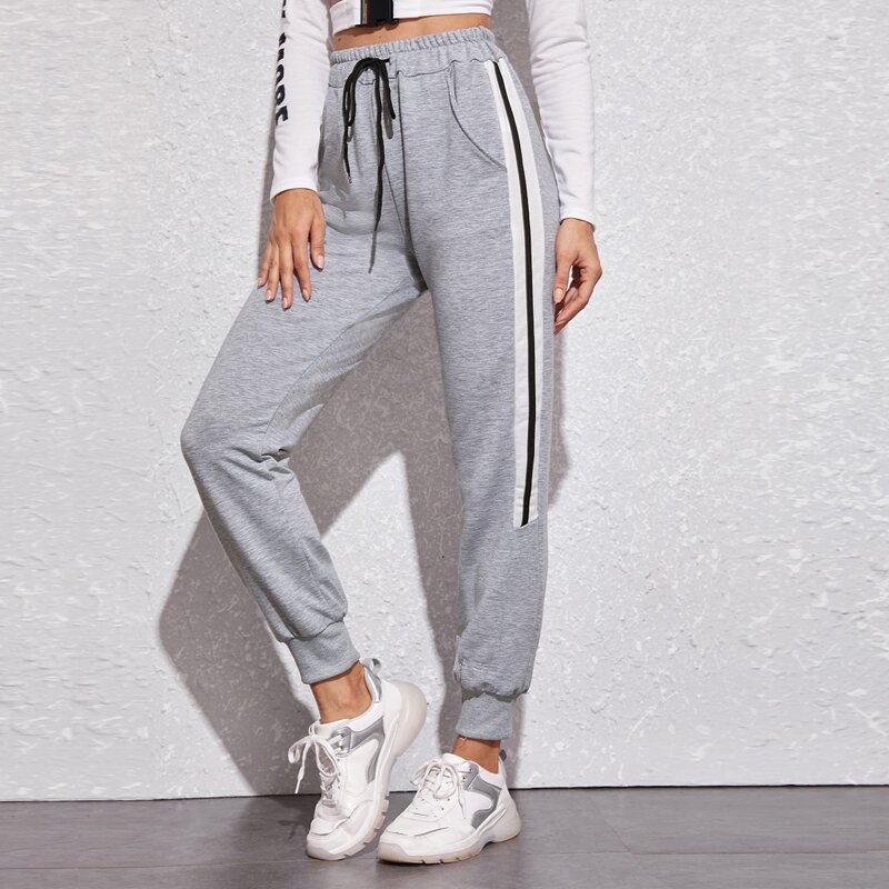 

Contrast Panel Drawstring Waist Sweatpants, Grey