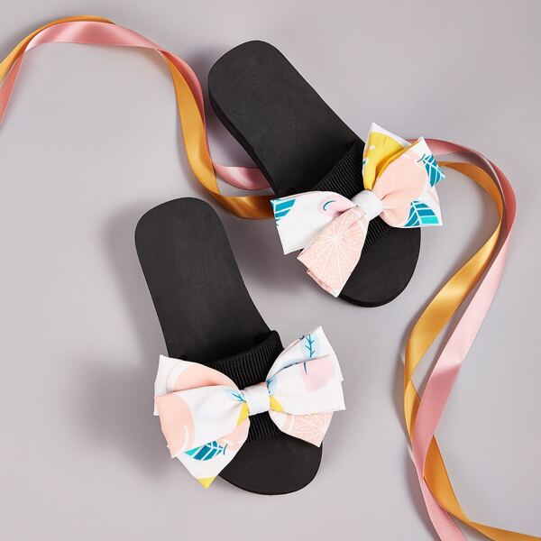

Bow Decor Open Toe Sliders, Multicolor