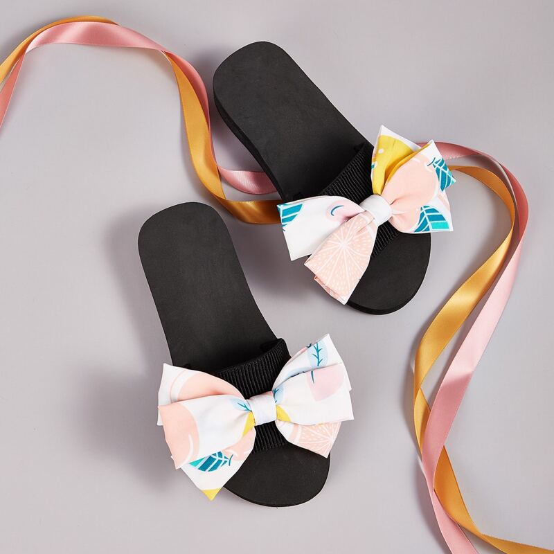 

Bow Decor Open Toe Sliders, Multicolor