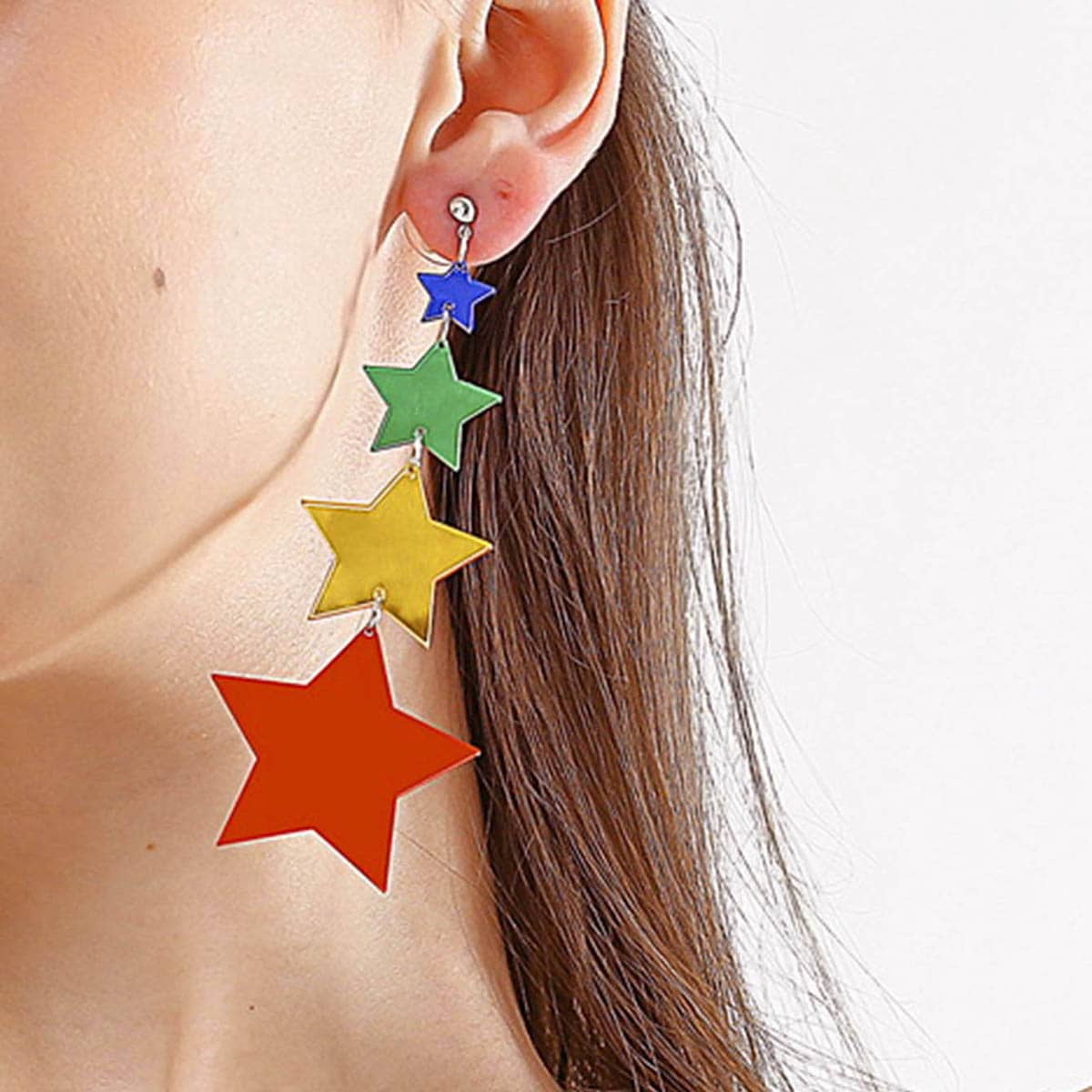 

1pair Star Drop Earrings, Multicolor
