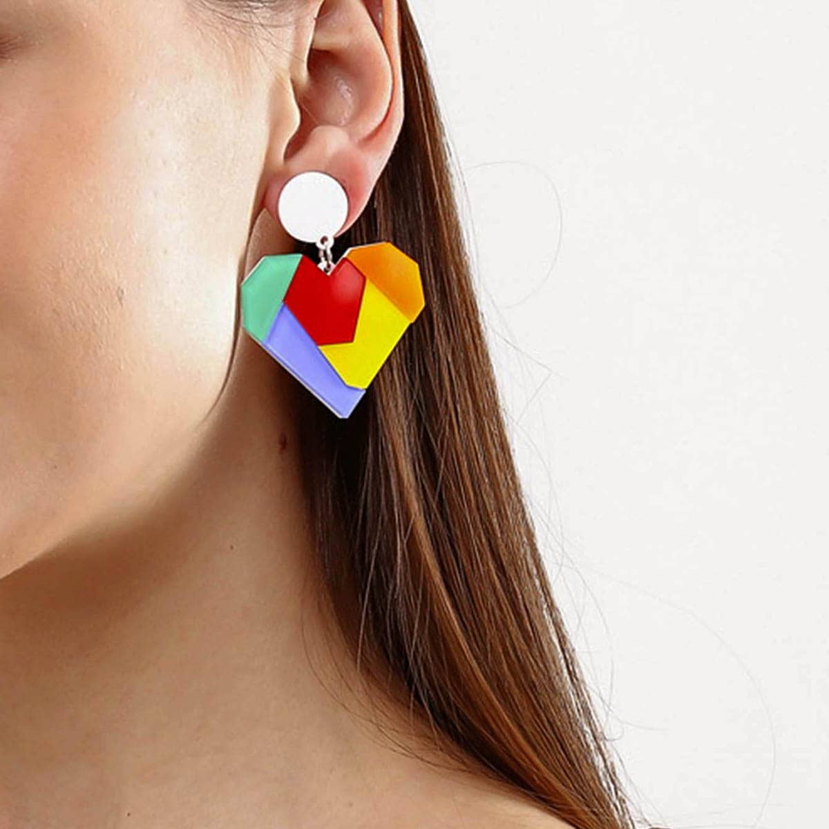 

1pair Colorblock Heart Drop Earrings, Multicolor