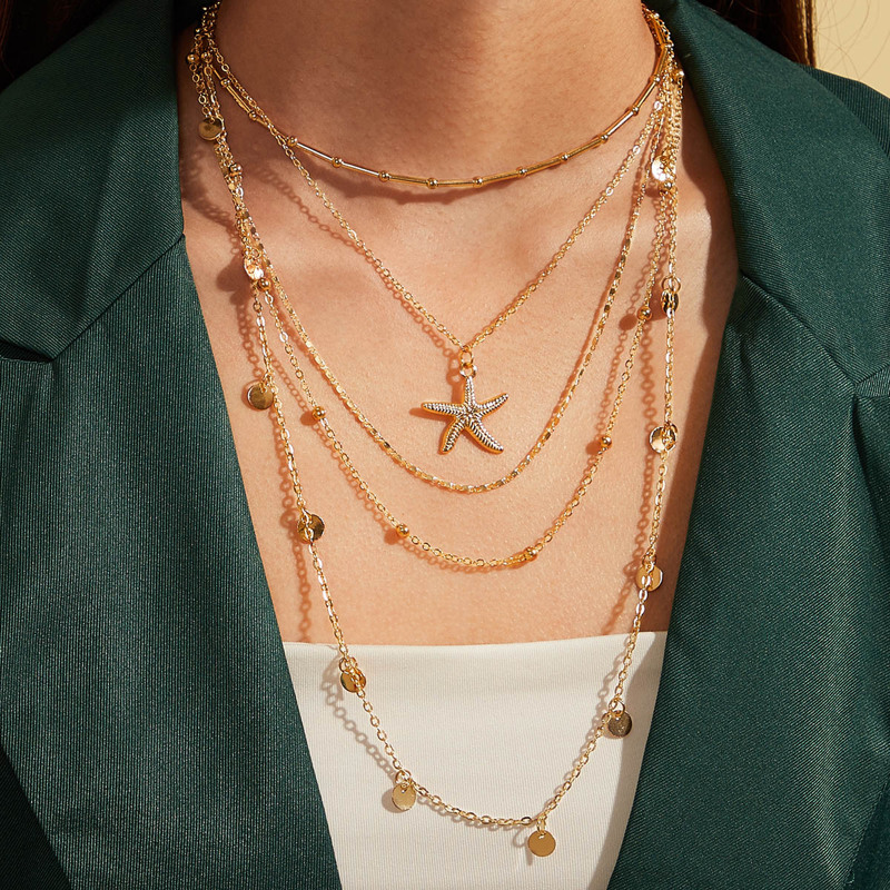 

1pc Shell Charm Layered Necklace, Gold