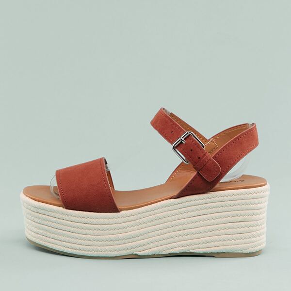 

Open Toe Buckled Ankle Platform Sandals, Red