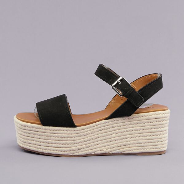 

Open Toe Jute Wrapped Flatform Wedge Sandals, Black