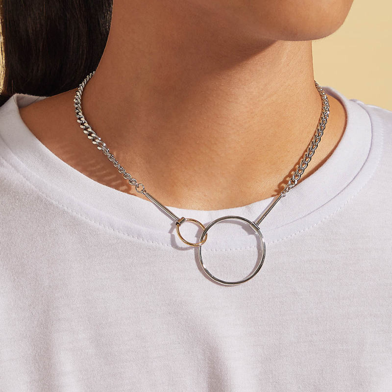 

1pc Hoop Link Chain Necklace, Multicolor