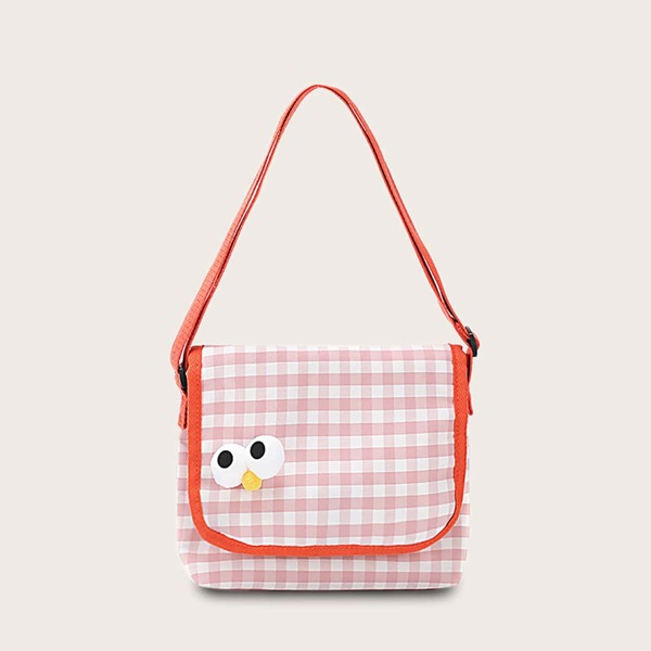 

Girls Pom Pom Decor Gingham Shoulder Bag, Pink