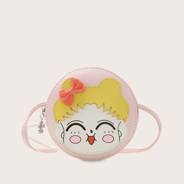 

Girls Cartoon Graphic Round Shaped Bag, Pink