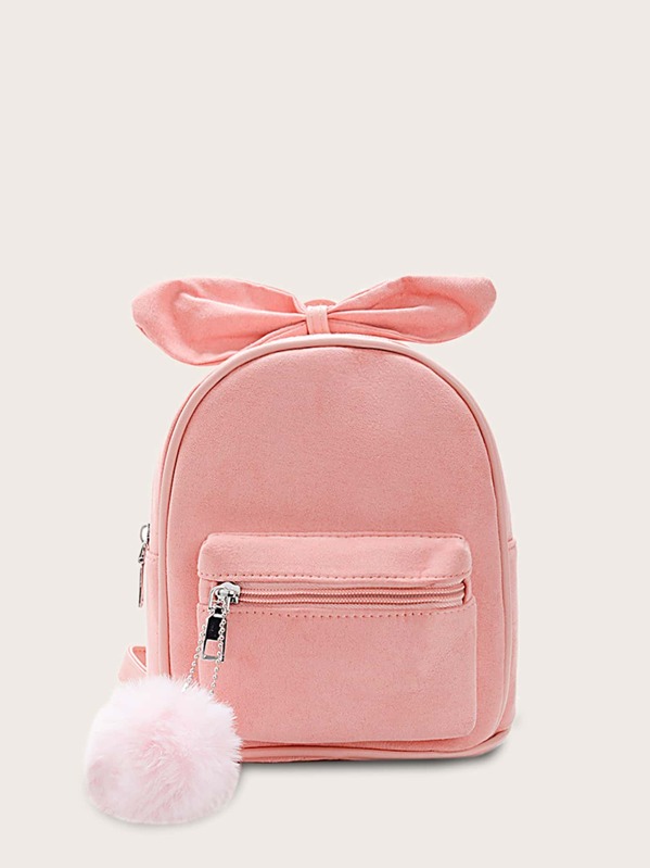 

Girls Pom Pom & Bow Decor Backpack, Pink