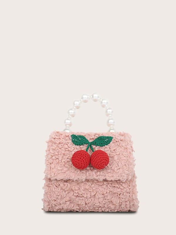 

Girls Faux Fur Fruit Decor Satchel Bag, Pink