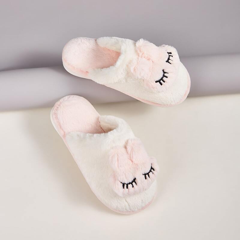 

Rabbit Decor Fluffy Slippers, Pink