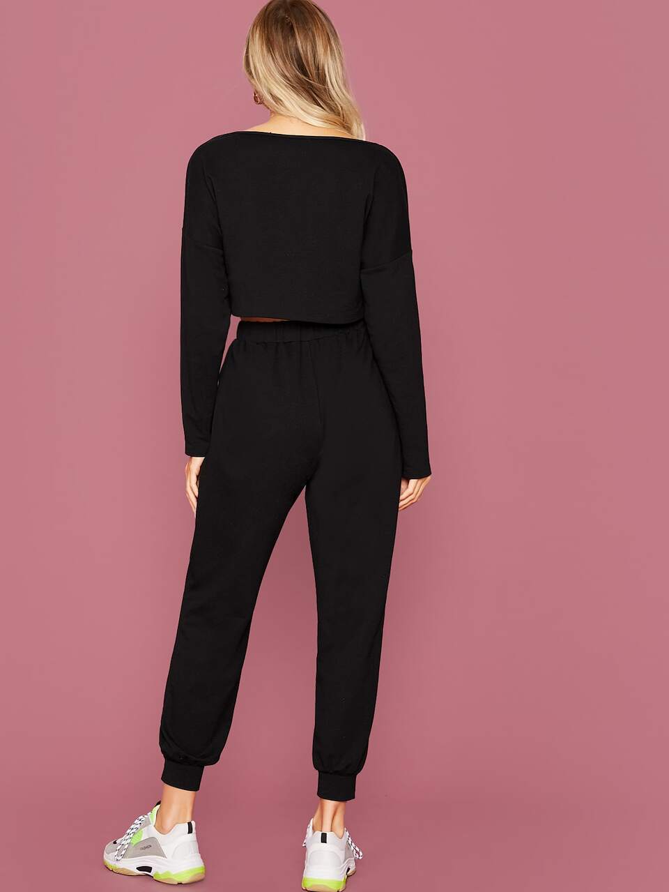 V-Neck Crop Top & High-Rise Joggers Set
