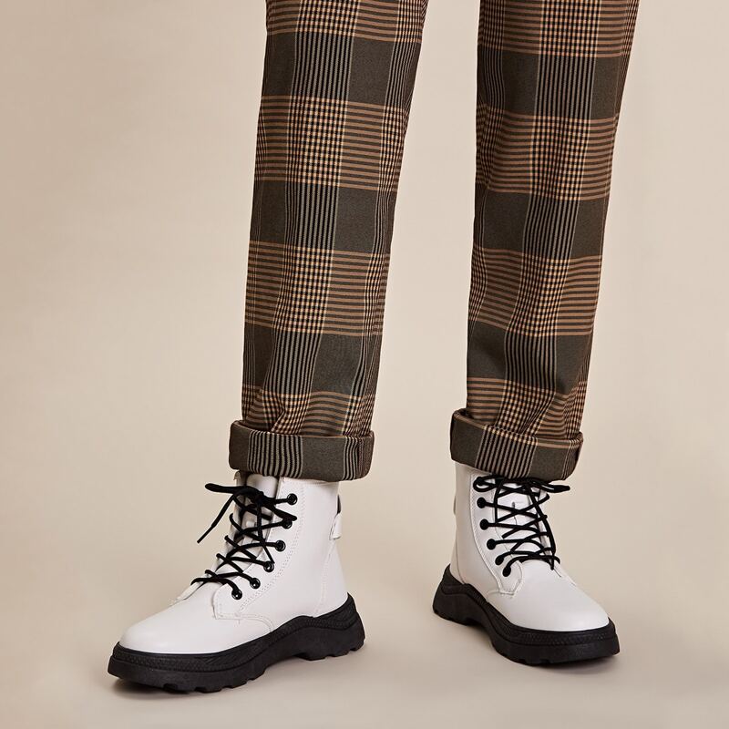 Lace-up Front Combat Boots, White