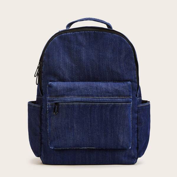 

Pocket Front Denim Backpack, Blue