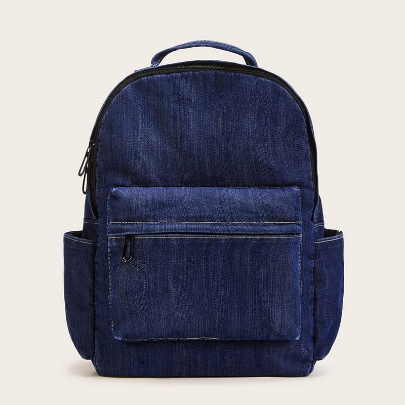 

Pocket Front Denim Backpack, Blue