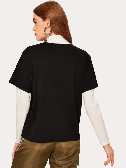 تي شيرت بياقة مستدير جارفيك عبارة 2 في 1