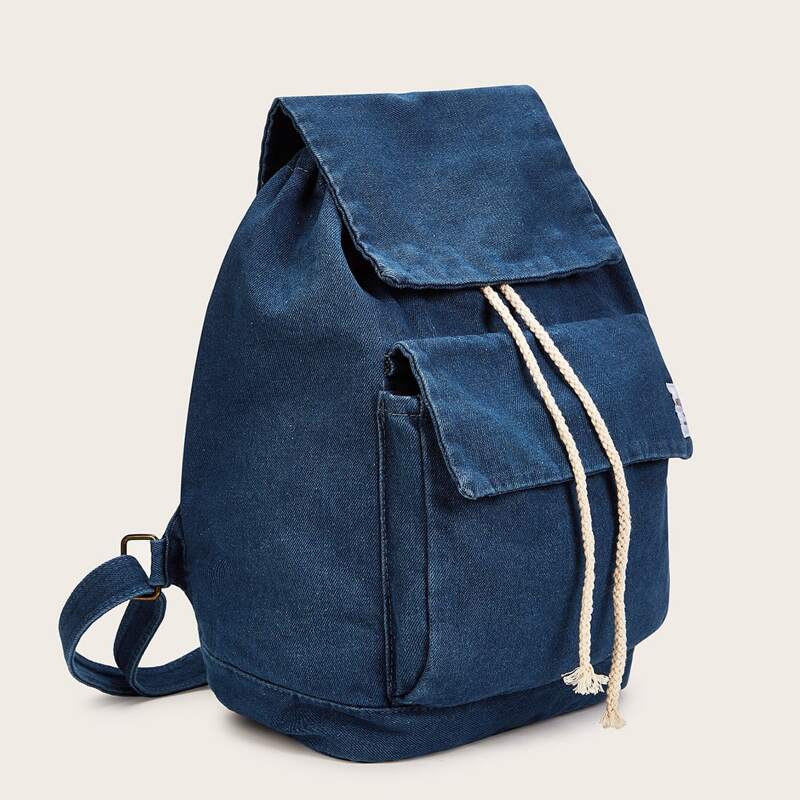 

Flap Denim Drawstring Backpack, Blue