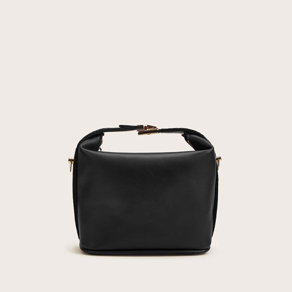 

Metal Lock Handle Satchel Bag, Black