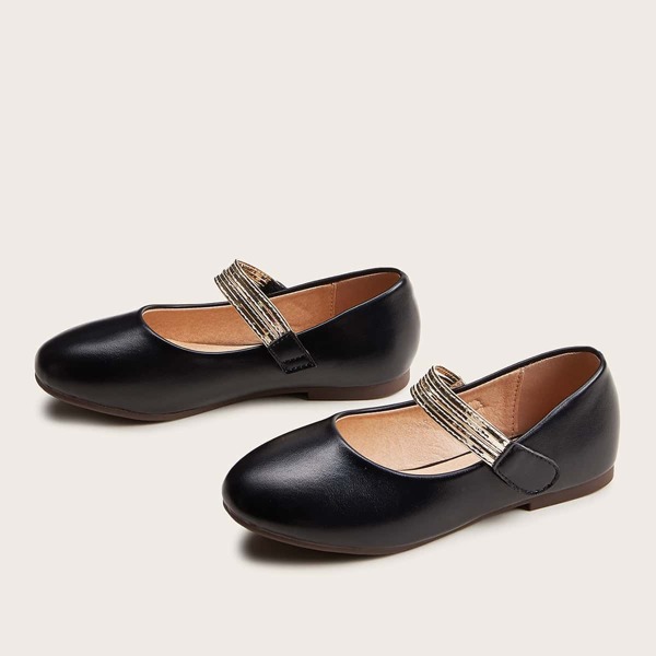

Girls Metal Velcro Strap Flats, Black