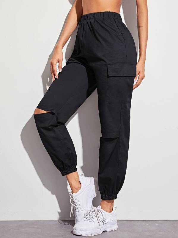 

Pocket Side Cut Out Cargo Pants, Black, Andy