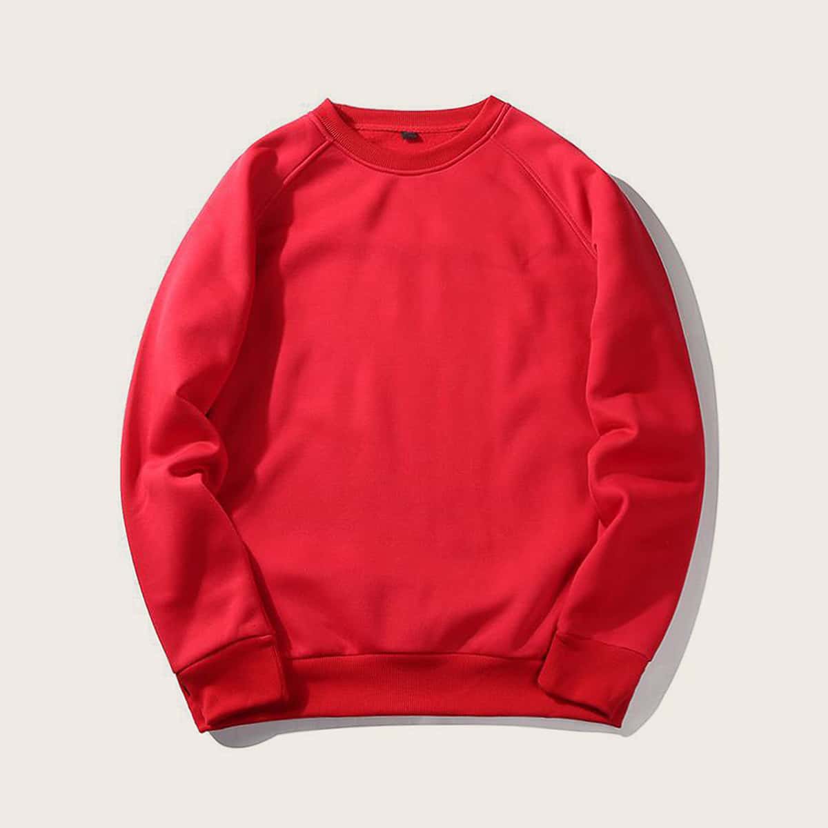 Guys Solid Raglan Sleeve Sweatshirt, Red