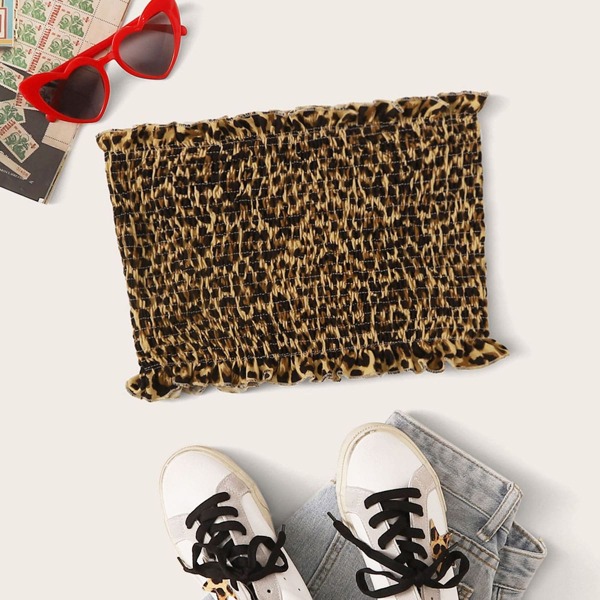 

Leopard Print Smocked Cropped Tube Top, Multicolor