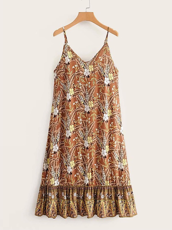 

Floral Print Flounce Hem Cami Dress, Multicolor