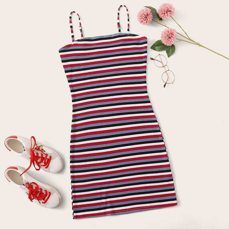 

Ribbed Striped Mini Cami Dress, Multicolor