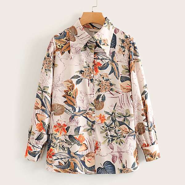 

Plants Print Button Through Blouse, Multicolor