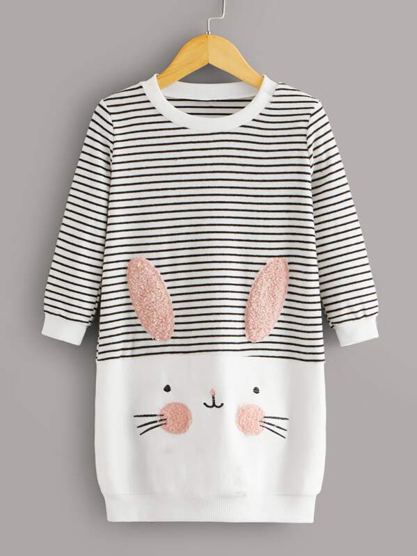 

Toddler Girls Striped & Cartoon Graphic Sweatshirt Dress, Black and white