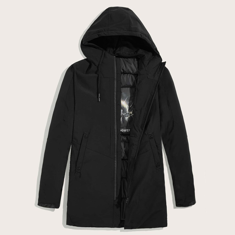 

Guys Slant Pocket Drawstring Hooded Coat, Black