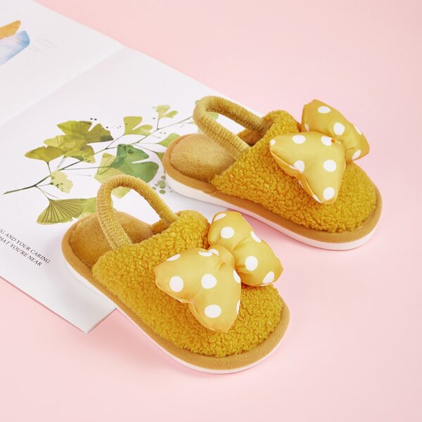 

Toddler Girls Bow Decor Fuzzy Slippers, Yellow