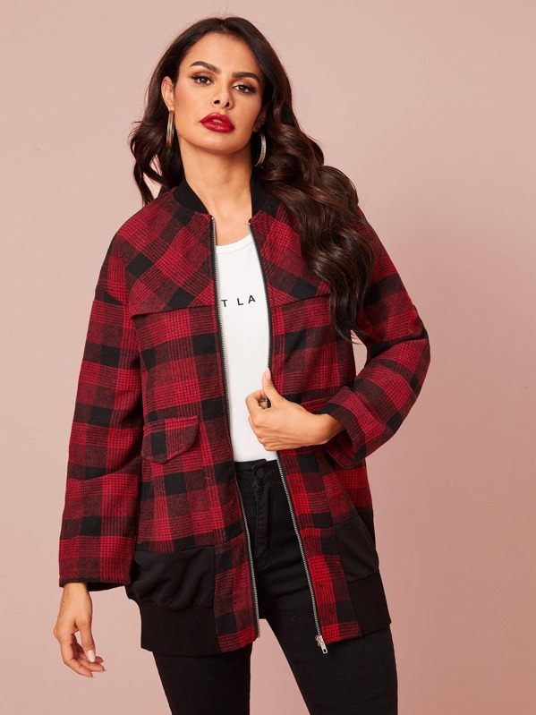 

Plaid Print Zip Up Overcoat, Burgundy, Andy