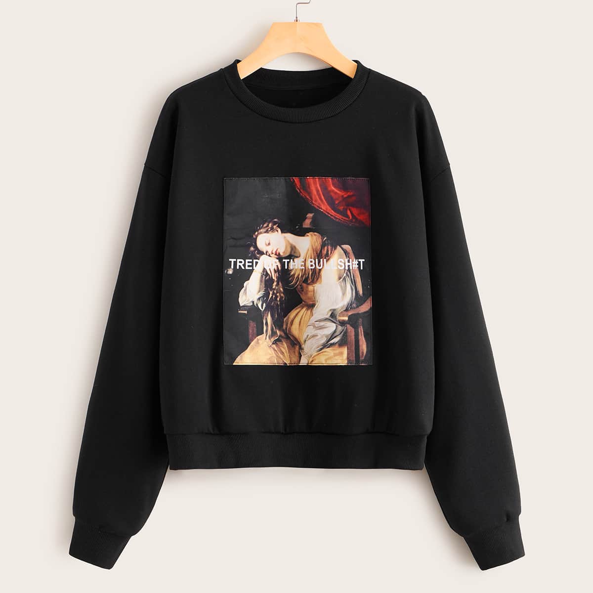 

Letter & Figure Graphic Drop Shoulder Sweatshirt, Black