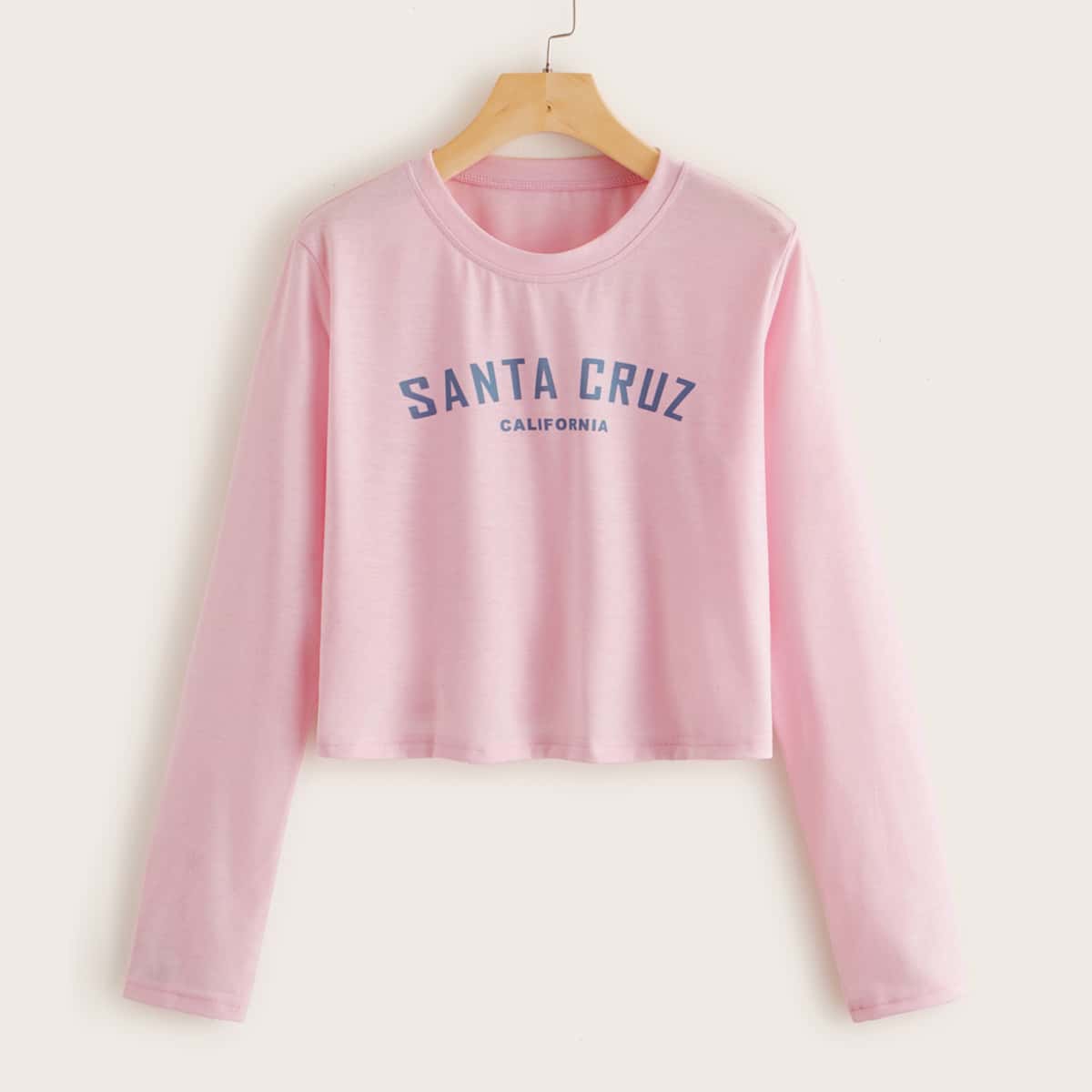 

Letter Graphic Long Sleeve Crop Tee, Pink pastel