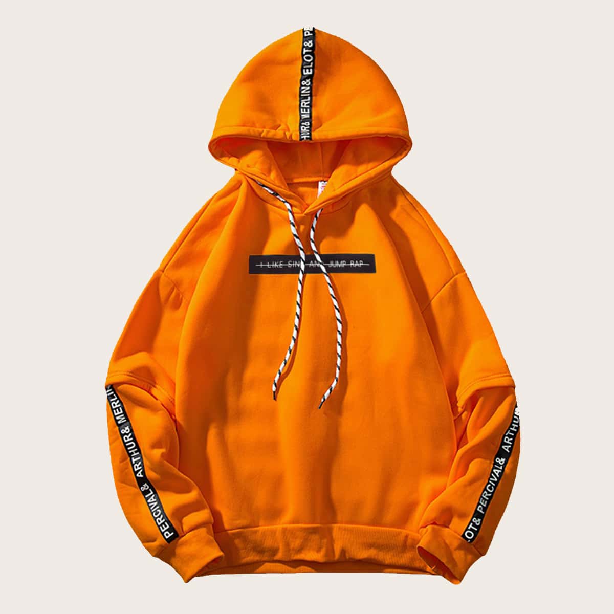 

Guys Tape Side Letter Graphic Drawstring Hoodie, Orange bright