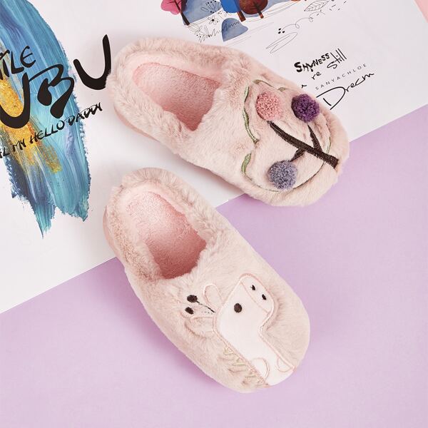 

Toddler Girls Pom Pom Decor Fluffy Slippers, Pink