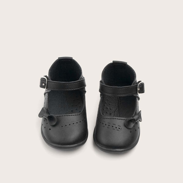 

Baby Girl Bow Decor Ankle Strap Flats, Black