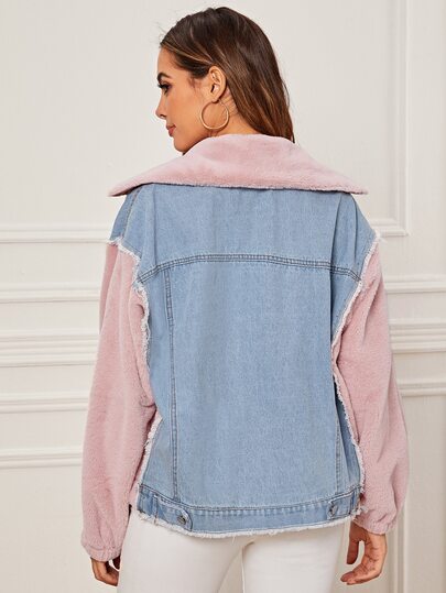 Veste en jean à panneau en tissu duveteux