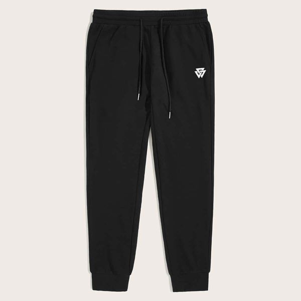 

Men Drawstring Waist Geo Print Sweatpants, Black