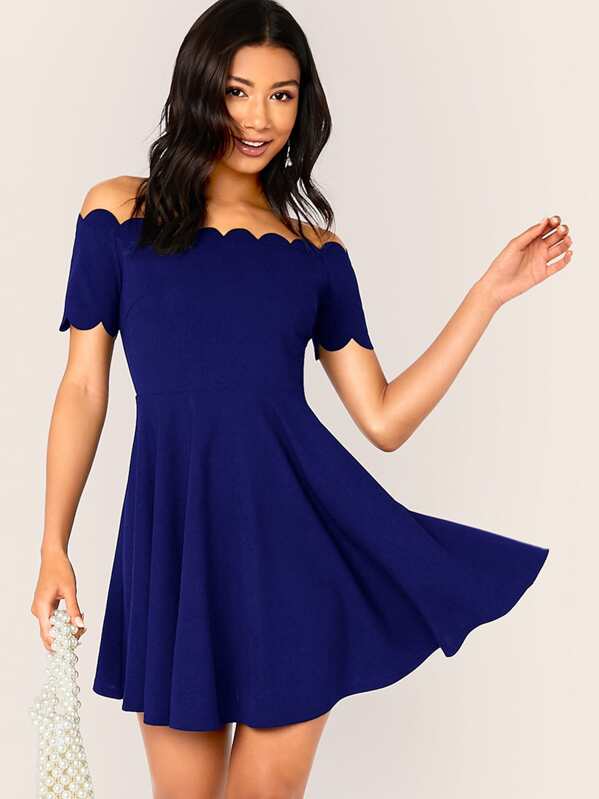 

Scallop Edge Off Shoulder Skater Dress, Blue, Kiele Montgomery