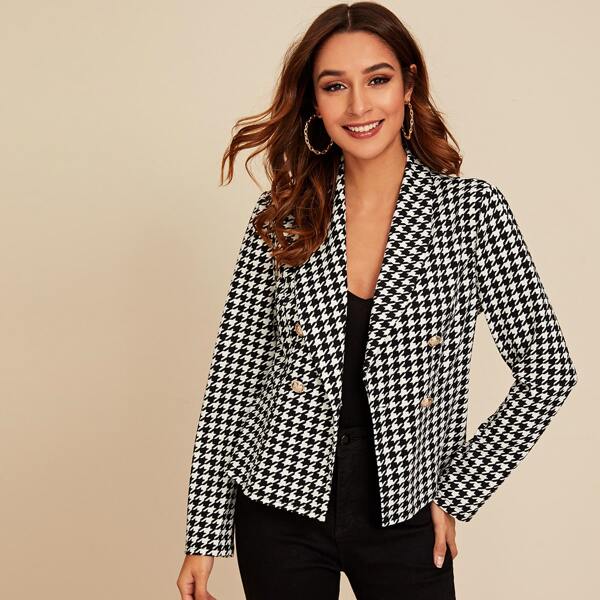 

Shawl Collar Houndstooth Blazer, Black and white