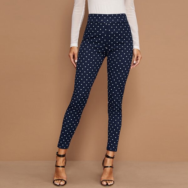 

Elastic Waist Dot Print Leggings, Navy blue
