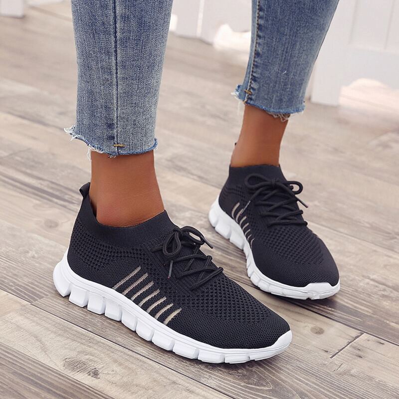 

Striped Detail Lace-up Front Sneakers, Black